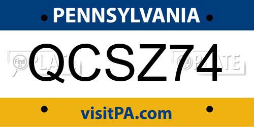 QCSZ74 Pennsylvania License Plate