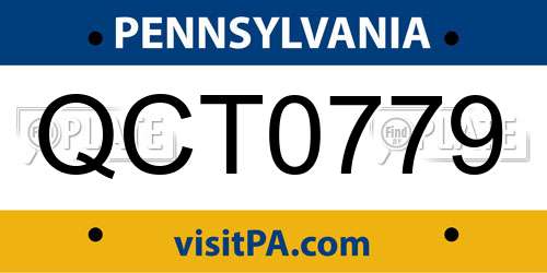 QCT0779 Pennsylvania License Plate