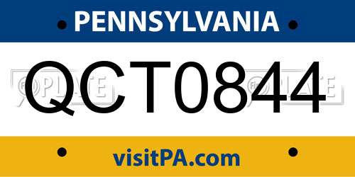 QCT0844 Pennsylvania License Plate