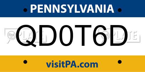 QD0T6D Pennsylvania License Plate