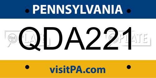 QDA221 Pennsylvania License Plate