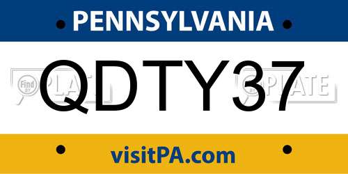 QDTY37 Pennsylvania License Plate