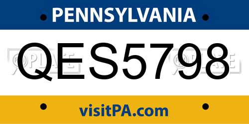 QES5798 Pennsylvania License Plate