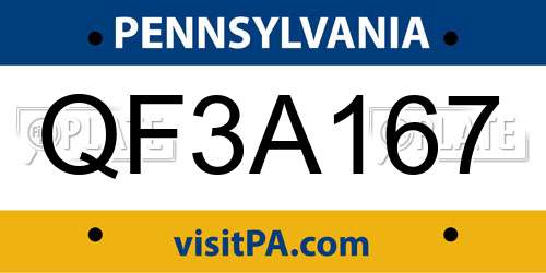 QF3A167 Pennsylvania License Plate