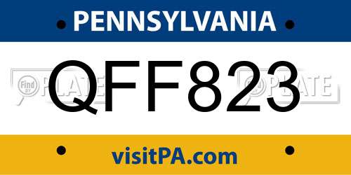QFF823 Pennsylvania License Plate