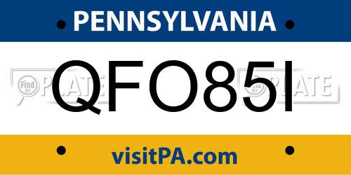 QFO85I Pennsylvania License Plate
