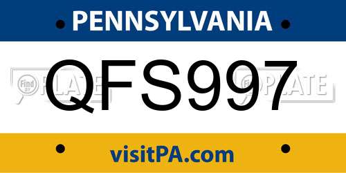 QFS997 Pennsylvania License Plate