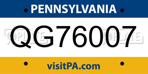 QG76007 Pennsylvania License Plate