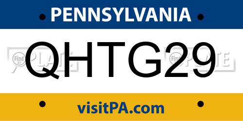 QHTG29 Pennsylvania License Plate