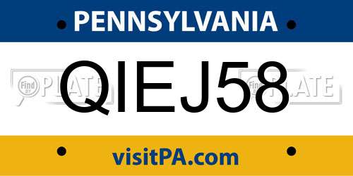 QIEJ58 Pennsylvania License Plate