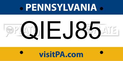QIEJ85 Pennsylvania License Plate