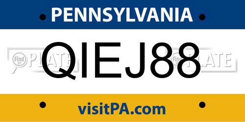 QIEJ88 Pennsylvania License Plate