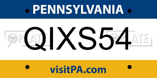 QIXS54 Pennsylvania License Plate