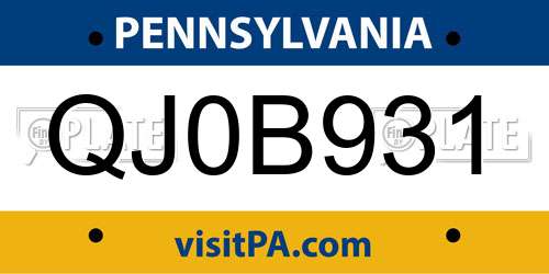 QJ0B931 Pennsylvania License Plate
