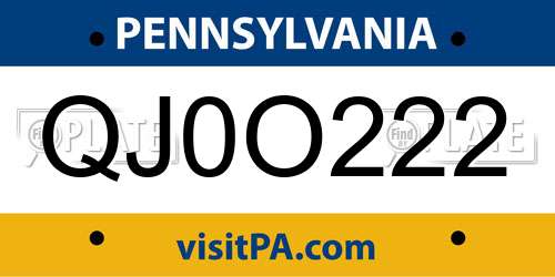 QJ0O222 Pennsylvania License Plate