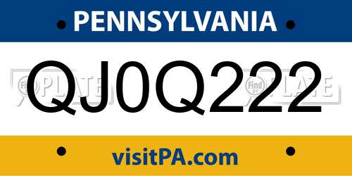 QJ0Q222 Pennsylvania License Plate