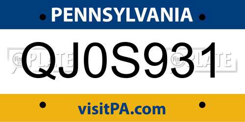 QJ0S931 Pennsylvania License Plate