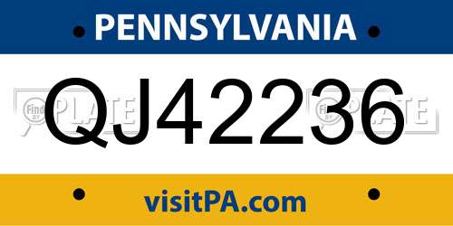 QJ42236 Pennsylvania License Plate