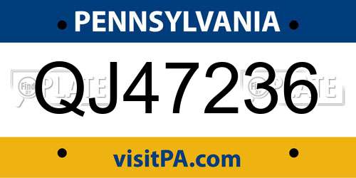 QJ47236 Pennsylvania License Plate