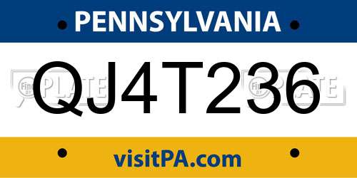 QJ4T236 Pennsylvania License Plate