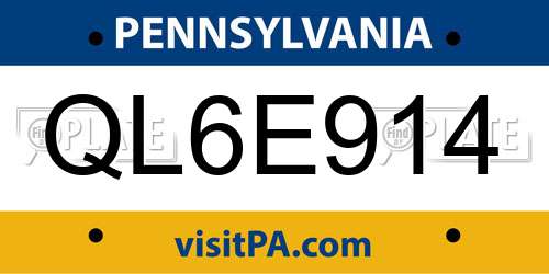 QL6E914 Pennsylvania License Plate