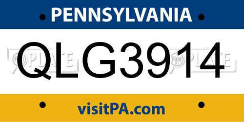QLG3914 Pennsylvania License Plate