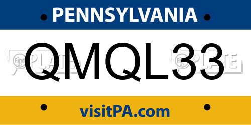 QMQL33 Pennsylvania License Plate