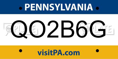 QO2B6G Pennsylvania License Plate