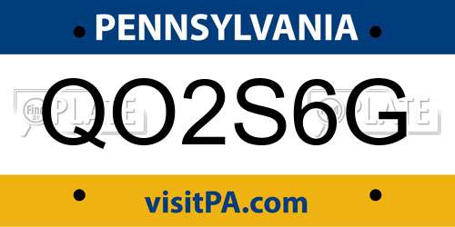 QO2S6G Pennsylvania License Plate