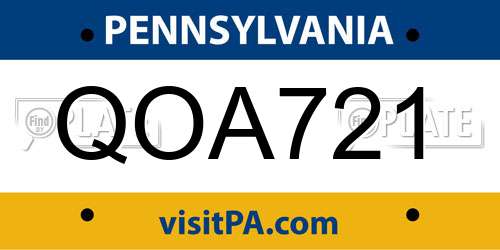 QOA721 Pennsylvania License Plate