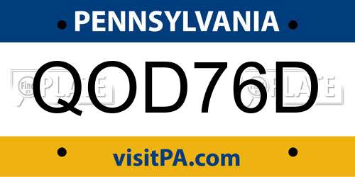 QOD76D Pennsylvania License Plate