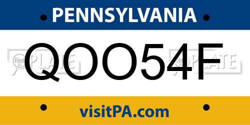 QOO54F Pennsylvania License Plate
