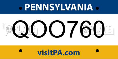 QOO760 Pennsylvania License Plate