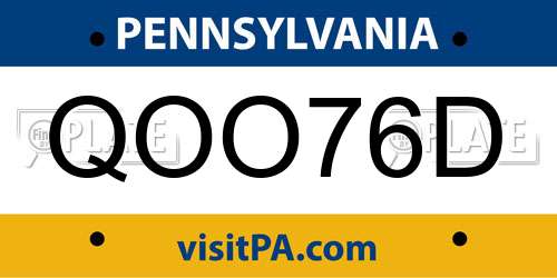 QOO76D Pennsylvania License Plate