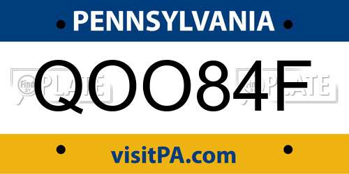 QOO84F Pennsylvania License Plate