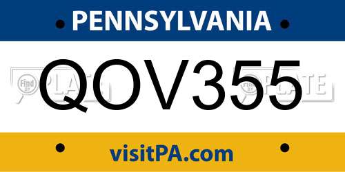 QOV355 Pennsylvania License Plate