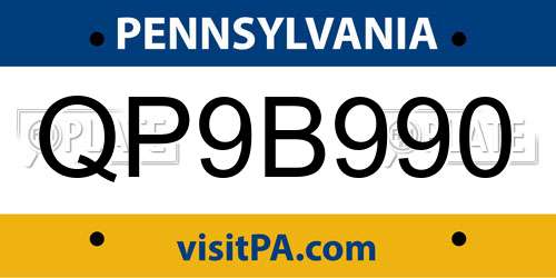 QP9B990 Pennsylvania License Plate
