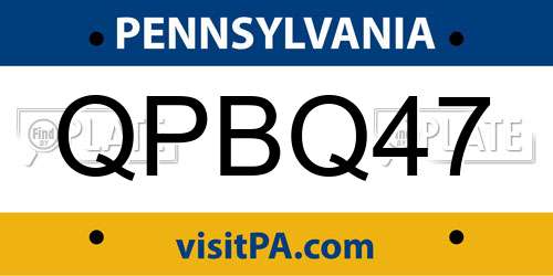 QPBQ47 Pennsylvania License Plate