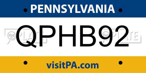 QPHB92 Pennsylvania License Plate