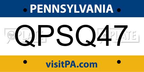 QPSQ47 Pennsylvania License Plate