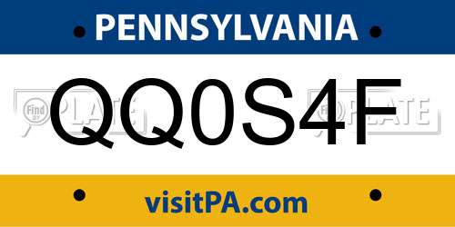 QQ0S4F Pennsylvania License Plate