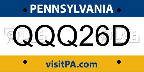 QQQ26D Pennsylvania License Plate