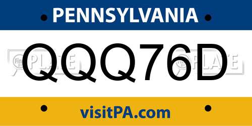 QQQ76D Pennsylvania License Plate