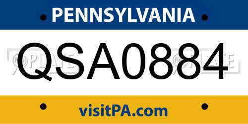 QSA0884 Pennsylvania License Plate