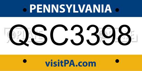 QSC3398 Pennsylvania License Plate