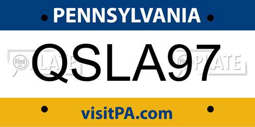 QSLA97 Pennsylvania License Plate
