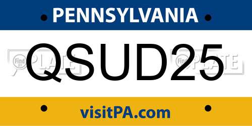QSUD25 Pennsylvania License Plate