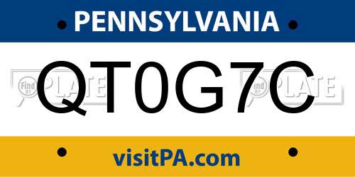 QT0G7C Pennsylvania License Plate