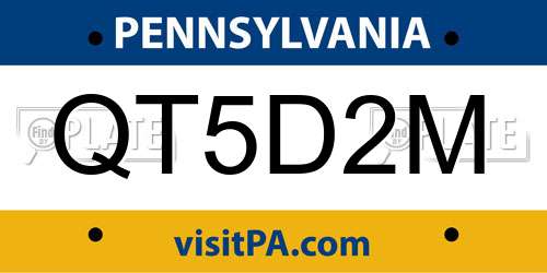 QT5D2M Pennsylvania License Plate
