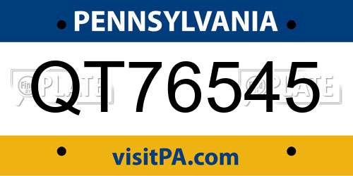 QT76545 Pennsylvania License Plate